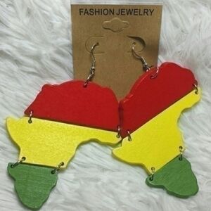 Wooden Triple Piece Africa Earrings